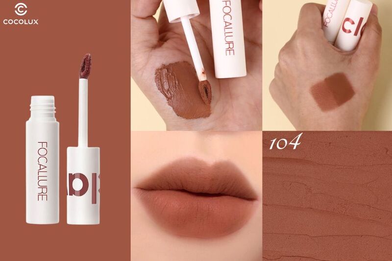 Son kem Focallure Clay Pillowy Soft Liquid Lipstick FA179 màu 104: Cam đất có sắc hồng trầm