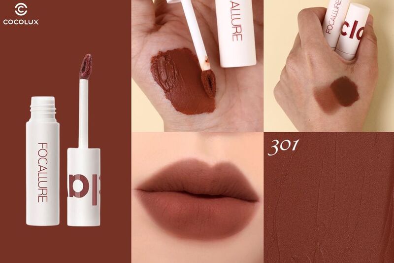 Son kem Focallure Clay Pillowy Soft Liquid Lipstick FA179 màu 301: Đỏ nâu trầm