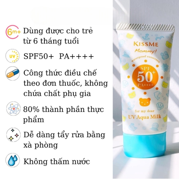 Sữa Chống Nắng Kissme Mommy UV Aqua Milk Cho Trẻ Em Và Da Nhạy Cảm 50g