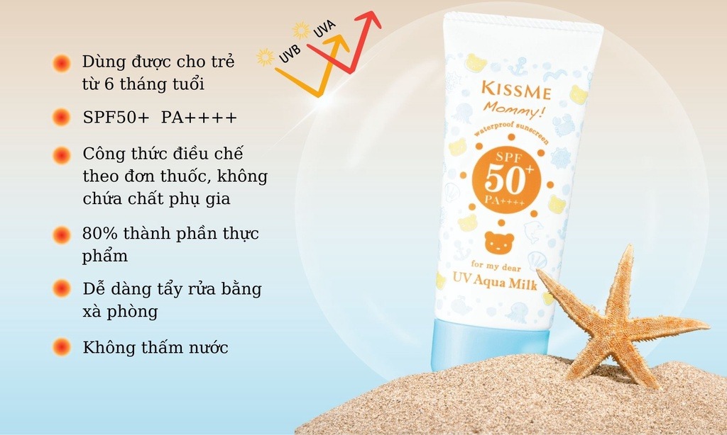 Công dụng của Sữa Chống Nắng Kissme Mommy UV Aqua Milk Cho Trẻ Em Và Da Nhạy Cảm 50g