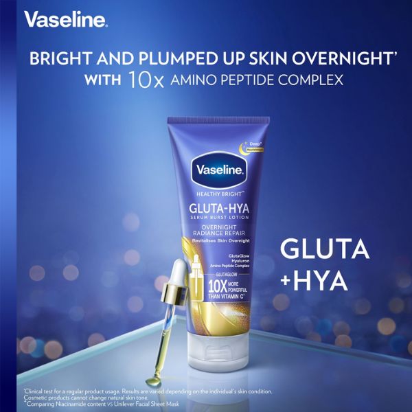 Sữa Dưỡng Thể Vaseline 10X Gluta-Hya Serum Burst Lotion Trắng Da Ban Đêm 330ml