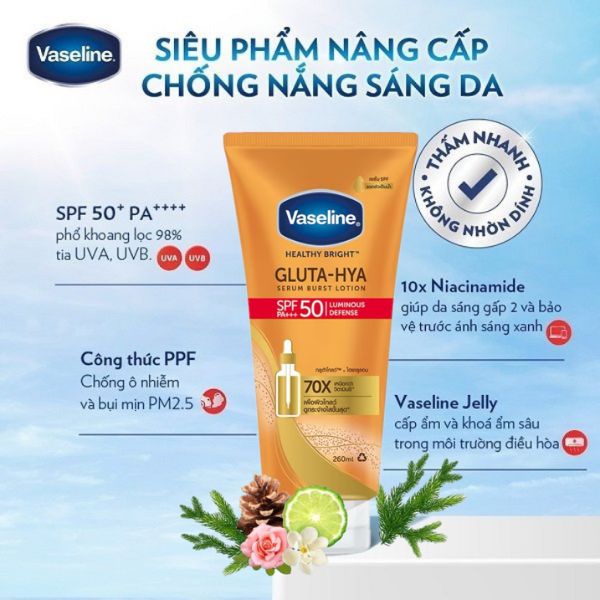 Sữa Dưỡng Thể Vaseline Gluta-Hya Serum Burst Sunscreen SPF50 PA+++ 260ml