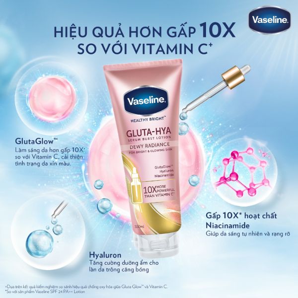 Combo Sữa Dưỡng Thể Vaseline Gluta-Hya Serum Burst UV Lotion Dewy Radiance 330ml + Dưỡng Thể Vaseline Overnight 75ml