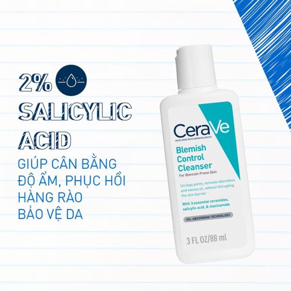 Sữa Rửa Mặt Cerave Blemish Control Cleanser Cho Da Dầu Mụn 88ml