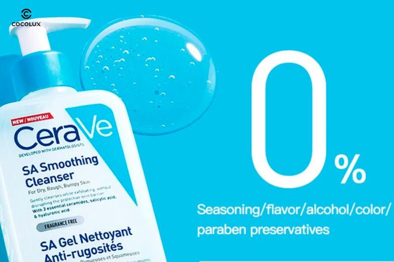 Sữa Rửa Mặt Cerave SA Smoothing Cleanser Cho Da Mụn Nhạy Cảm c&oacute; chất gel trong suốt kh&ocirc;ng cồn, kh&ocirc;ng hương liệu, kh&ocirc;ng Paraben