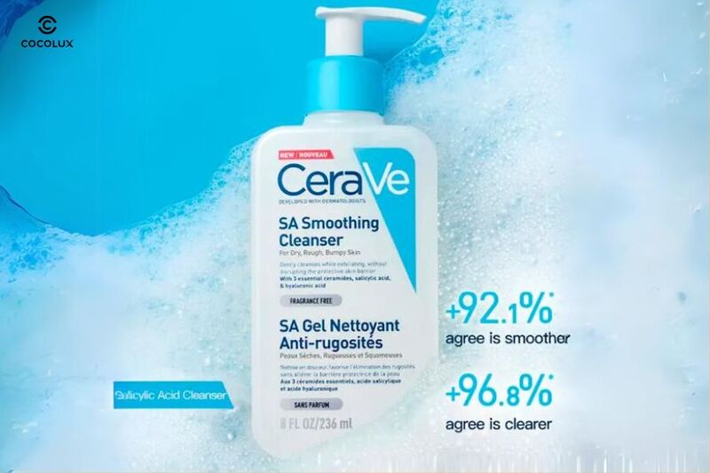 Sữa Rửa Mặt Cerave SA Smoothing Cleanser Cho Da Mụn Nhạy Cảm c&oacute; thiết kế dạng chai với v&ograve;i pump tiện lợi