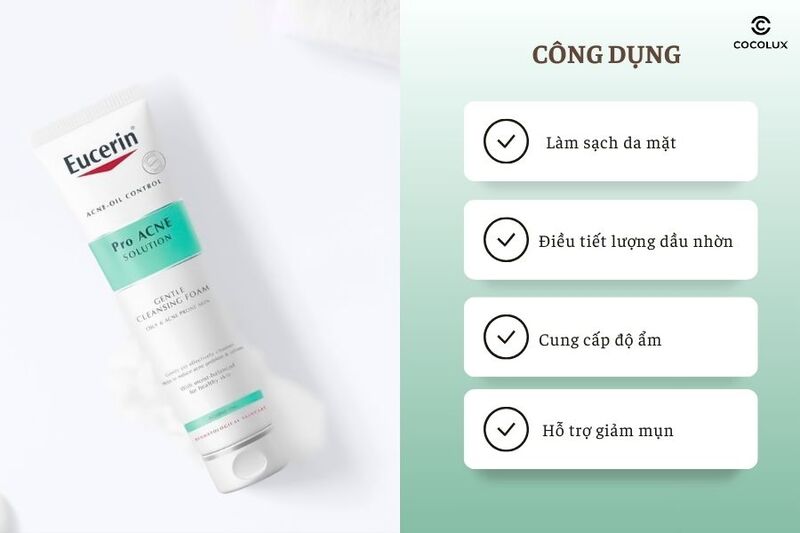 Sữa Rửa Mặt Eucerin Pro ACNE Solution Soft Cleansing Foam c&oacute; nhiều c&ocirc;ng dụng nổi bật
