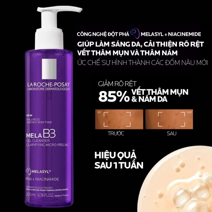 Sữa Rửa Mặt Làm Sạch Sáng Da La Roche-Posay Mela B3 Clarifying Micro-Peeling Gel 200ml