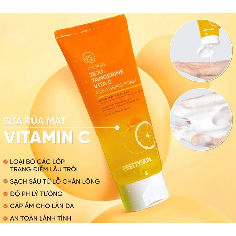 Sữa Rửa Mặt Prettyskin The Pure Jeju Tangerine Vita C Cleansing Foam 150ml