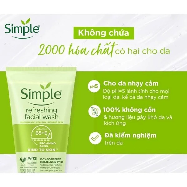 Sữa Rửa Mặt Simple Kind To Skin Refreshing Facial Wash Gel 50ml