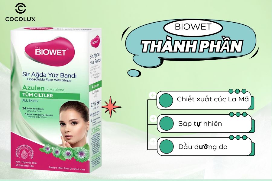 Thành phần của Miếng Dán Tẩy Lông Vùng Mặt Và Bikini Lady Biowet