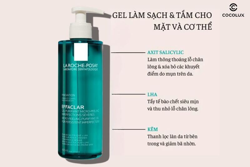 Thành phần chính của Gel Rửa Mặt La Roche-Posay Effaclar Gel Purifying Micro-Peeling Giảm Mụn