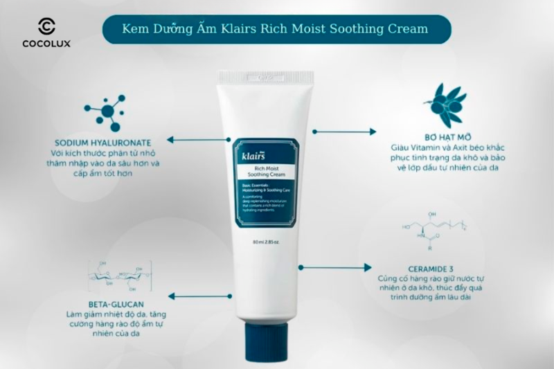 Thành phần chính của Kem Dưỡng Klairs Rich Moist Soothing Cream 