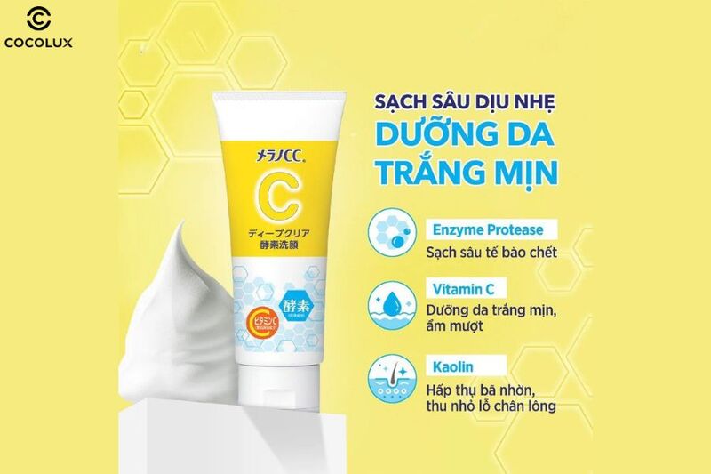 Th&agrave;nh phần ch&iacute;nh của sữa rửa mặt Melano CC Deep Clear Enzyme dưỡng s&aacute;ng, sạch s&acirc;u