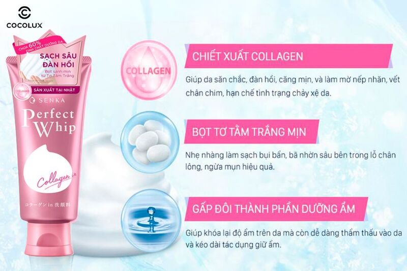 Th&agrave;nh phần ch&iacute;nh của Sữa Rửa Mặt Senka Perfect Whip Collagen Tạo Bọt 120g&nbsp;