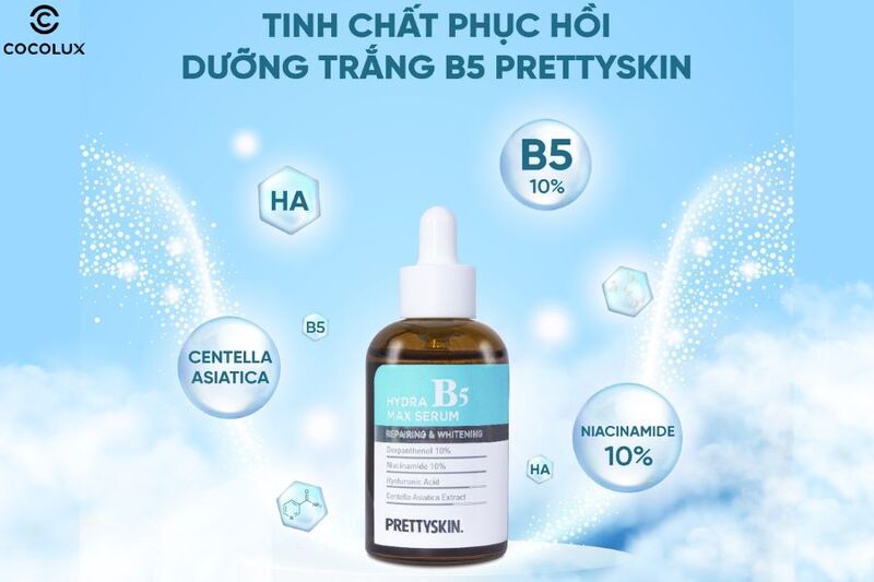 Thành phần chính của tinh chất Prettyskin Hydra Max Serum B5 phục hồi, dưỡng trắng da 50ml