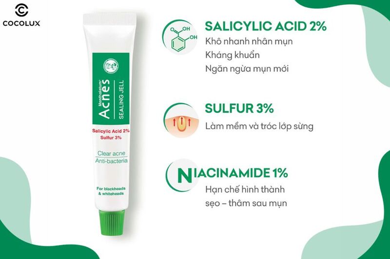 Thành phần chính của Gel dưỡng Acnes kháng khuẩn, ngăn ngừa và giảm mụn