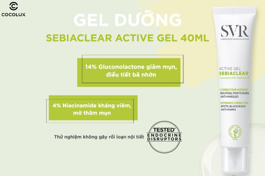 Thành phần chính của Gel dưỡng SVR phục hồi chuyên sâu cho da dầu mụn Active Gel 40ml