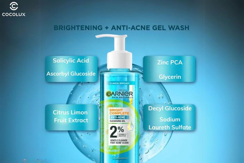 Th&agrave;nh phần ch&iacute;nh của Gel rửa mặt Garnier Bright Complete Anti-Acne
