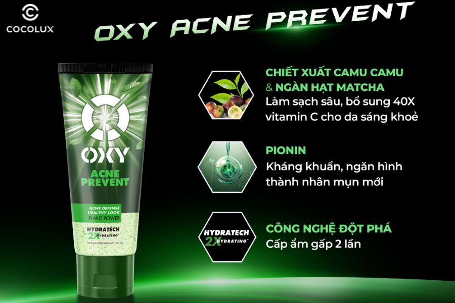 Th&agrave;nh phần gel rửa mặt OXY 3X ngừa mụn, da s&aacute;ng khỏe