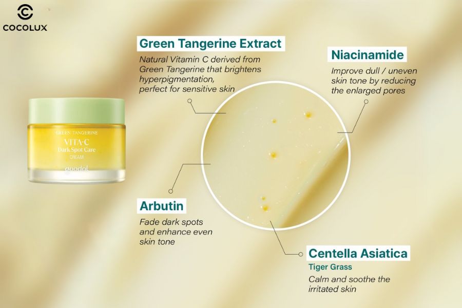 Thành phần của kem dưỡng Goodal Green Tangerine Vita C Dark Spot Care Cream