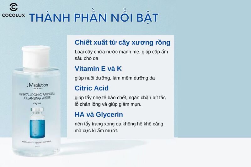 Thành phần chính của nước tẩy trang JMsolution H9 Hyaluronic Ampoule