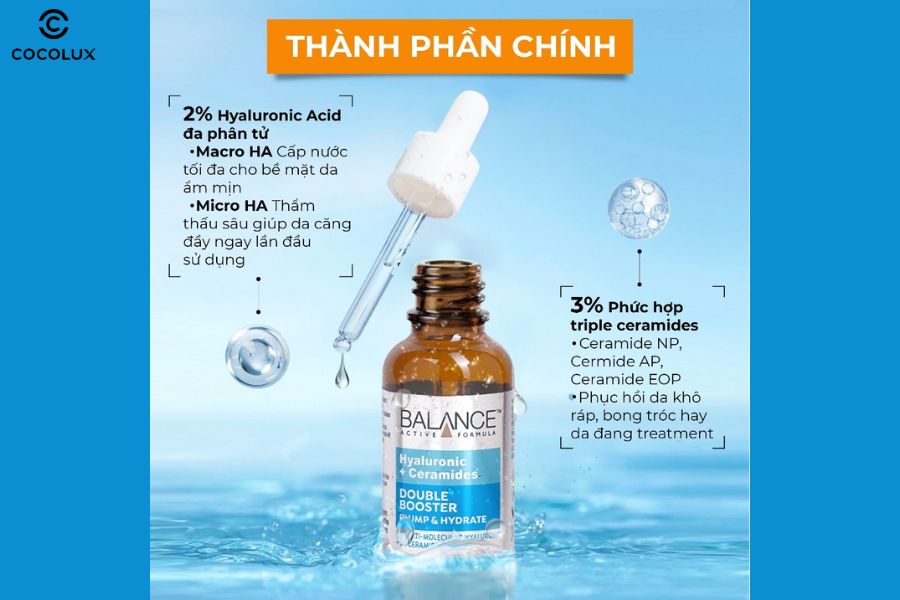 Thành phần tinh chất Balance Active Formula Hyaluronic + Ceramides Double Booster