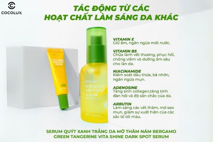 Thành phần chính của tinh chất Bergamo quýt xanh trắng da mờ thâm nám