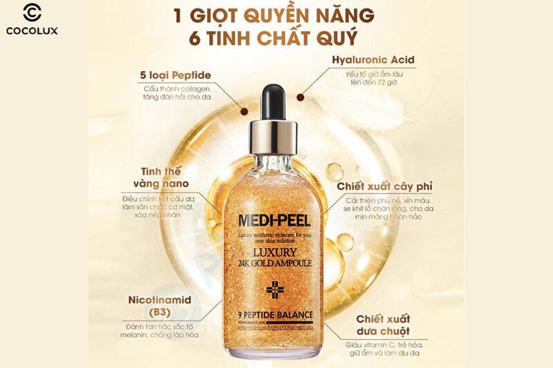 Th&agrave;nh phần ch&iacute;nh của Tinh Chất Medi-Peel Luxury 24K Gold Ampoule 100ml