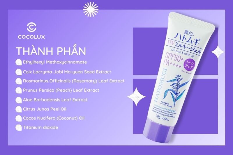 Thành phần của Kem Chống Nắng Hatomugi Ý Dĩ Cấp Ẩm, Nâng Tông Da