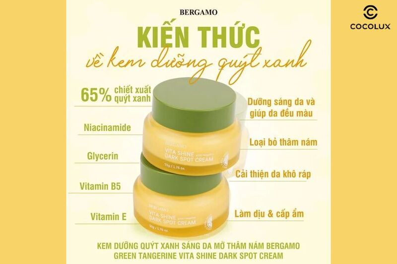 Th&agrave;nh phần của Kem Dưỡng Bergamo Qu&yacute;t Xanh Trắng Da Mờ Th&acirc;m N&aacute;m