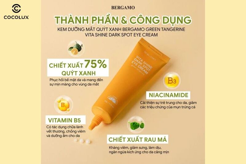 Th&agrave;nh phần của Kem mắt Bergamo Qu&yacute;t Xanh