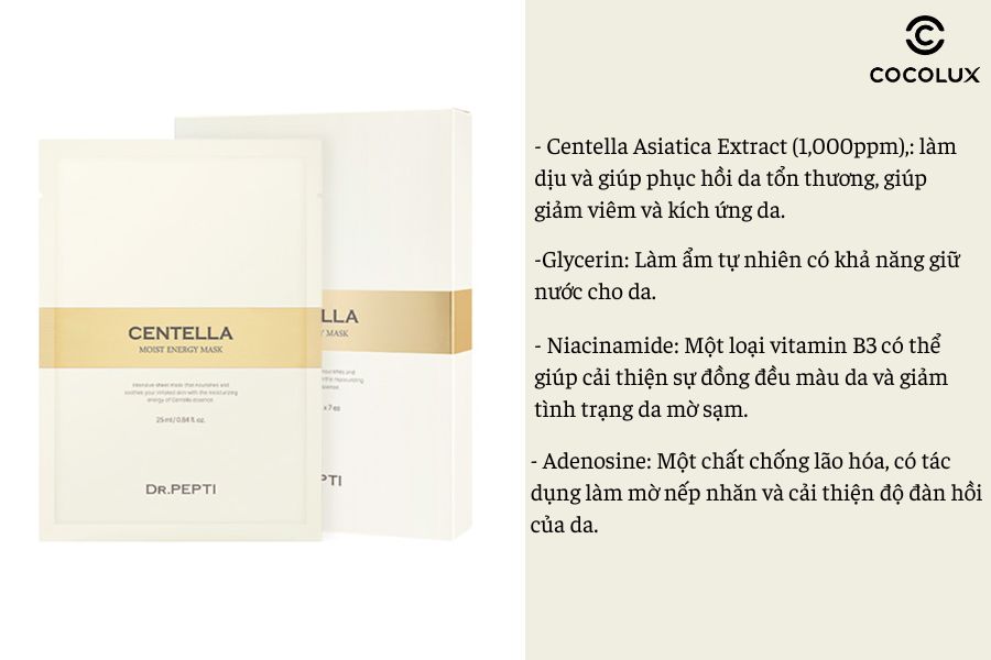 Thành phần mặt nạ Dr.Pepti Centella Moist Energy Mask