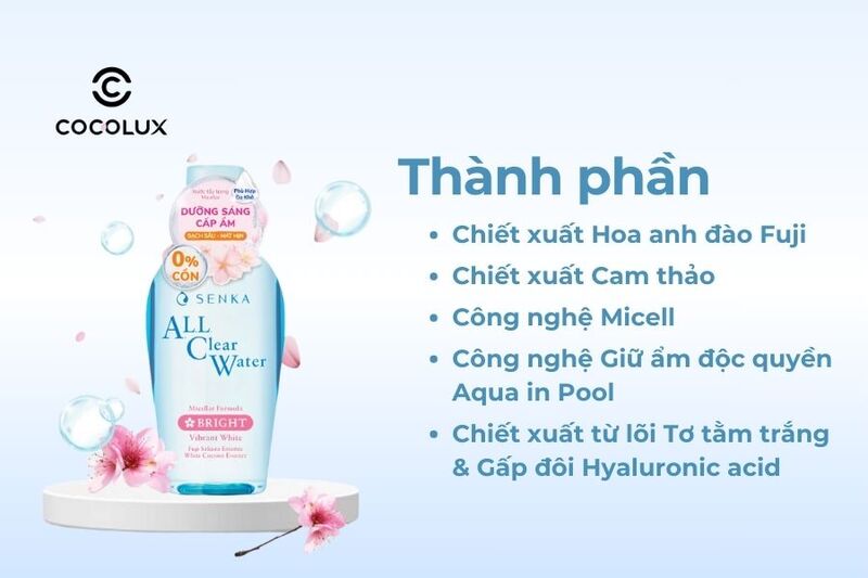 Th&agrave;nh phần của Nước Tẩy Trang Senka All Clear Water - Bright Dưỡng Trắng