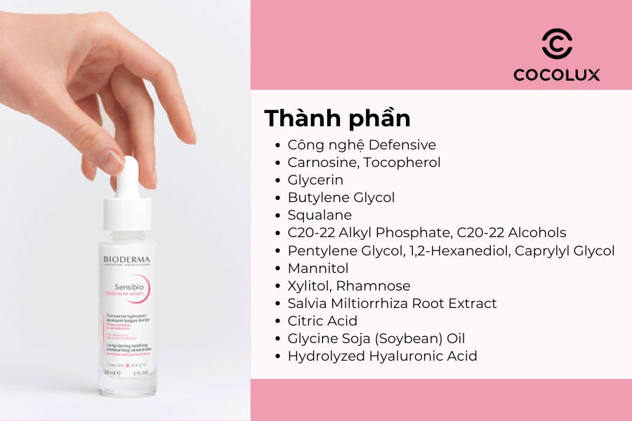 Thành phần của Serum Bioderma Sensibio Defensive Dưỡng Ẩm Và Làm Dịu Da Nhạy Cảm 30ml