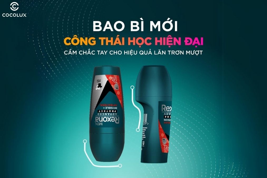 Thiết kế của lăn khử mùi Rexona Men Invisible & Antibacterial 72h khô thoáng