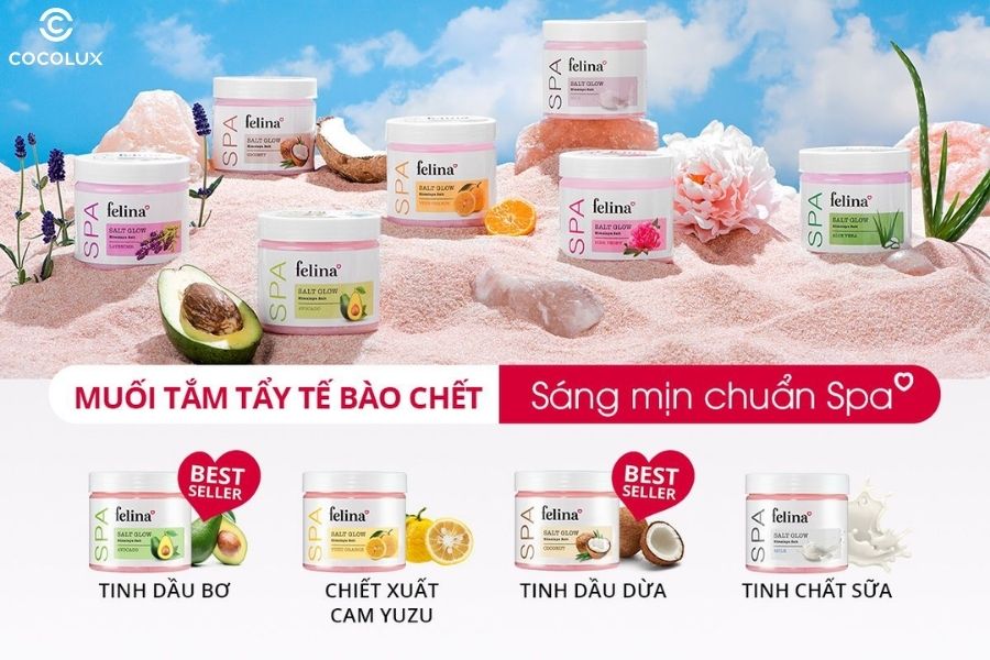 Thiết kế của muối tắm tẩy da chết Felina