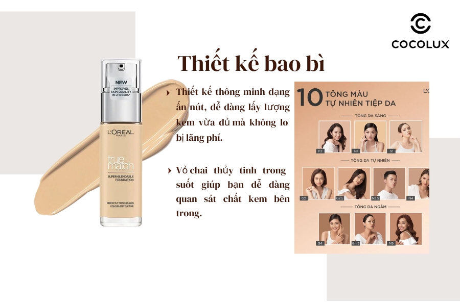 Kem nền True Match c&oacute; thiết kế dạng chai thủy tinh trong suốt