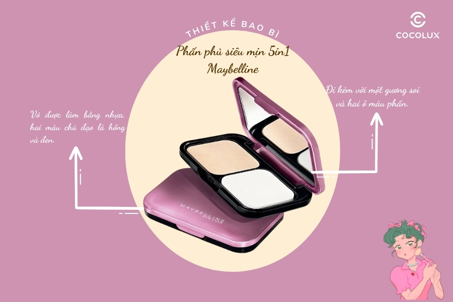 Thiết kế bao b&igrave; của phấn phủ Maybelline 5in1