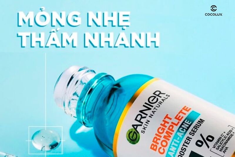Tinh Chất Garnier Bright Complete Anti-Acne Booster Serum c&oacute; kết cấu mỏng nhẹ thấm nhanh&nbsp;