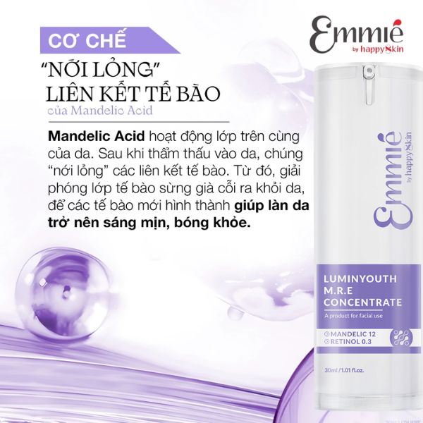 Tinh Chất Trẻ Hóa Da Ban Đêm Emmié by Happyskin Mandelic Luminyouth M.R.E Concentrate 30ml