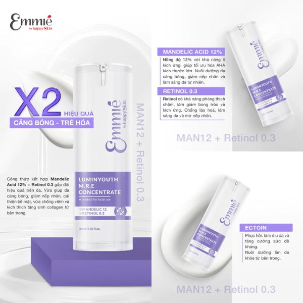 Tinh Chất Trẻ Hóa Da Ban Đêm Emmié by Happyskin Mandelic Luminyouth M.R.E Concentrate 30ml