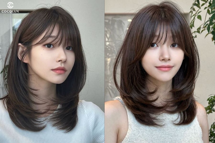 Tóc mullet layer thể hiện cá tính mạnh mẽ, che trán cao và tạo độ thoáng cho vùng cằm, cổ