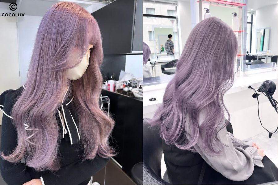 Ánh hồng pastel mềm mại giúp mái tóc tím đen thêm phần trẻ trung và cuốn hút