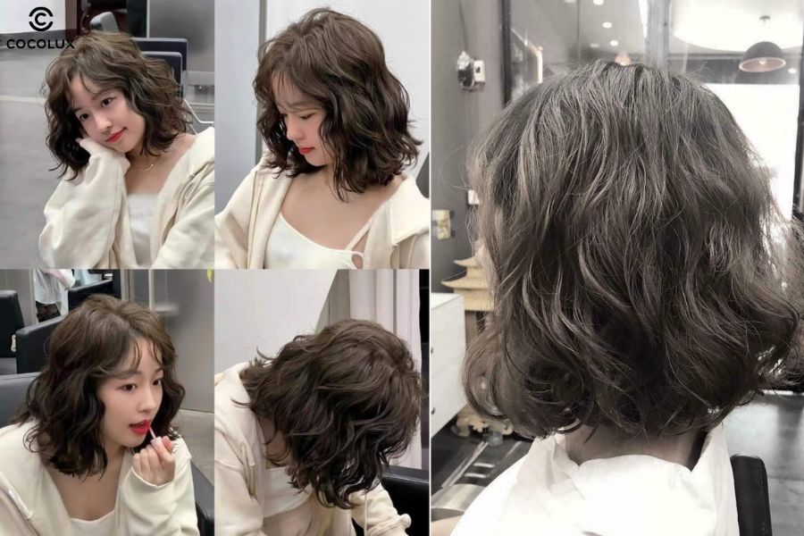 Tóc xoăn nhẹ giúp che bớt bề ngang, làm khuôn mặt tròn trông thanh thoát hơn