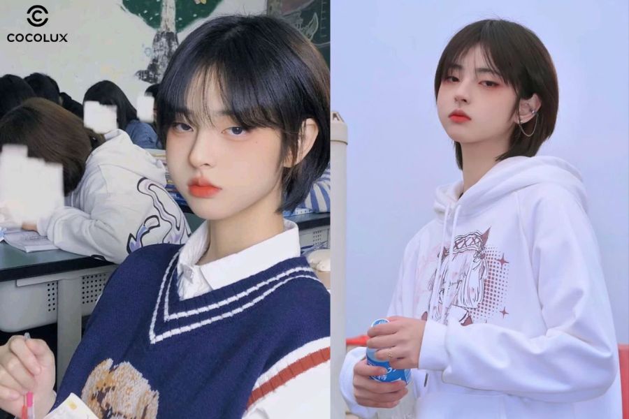 Tóc tomboy ôm mặt kết hợp mái thưa hoặc mái xéo giúp gương mặt tròn