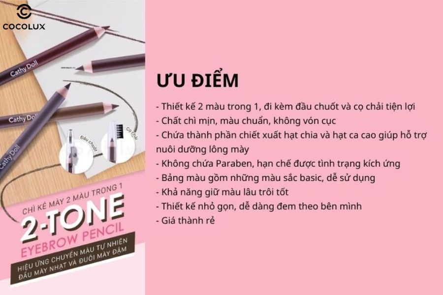 Ưu điểm của chì kẻ mày Cathy Doll 2-Tone Eyebrow Pencil