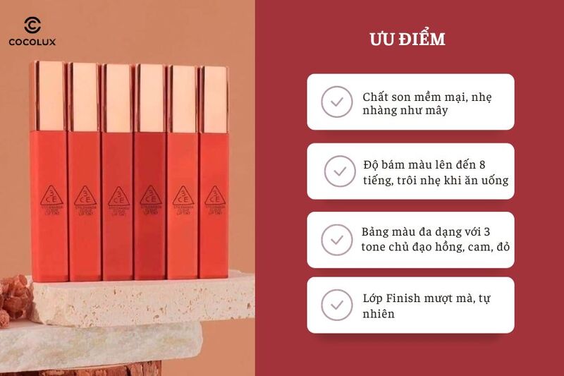 Ưu điểm của Son Kem 3CE Cloud Lip Tint