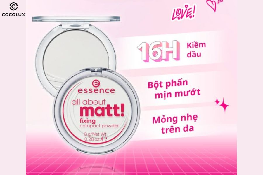 Ưu điểm vượt trội của phấn phủ Essence All About Matt kiềm dầu, lâu trôi