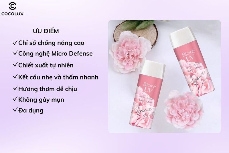 Ưu điểm của Gel chống nắng Biore dưỡng ẩm hoa mẫu đơn 90ml